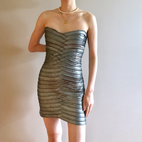 New! BCBG metallic bandage style dress y2k blogger style - Picture 2 of 4